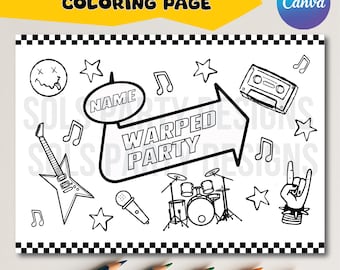 Punk Rock Geburtstags-Ausmalseite: Warped Tour Party (Instant Download)