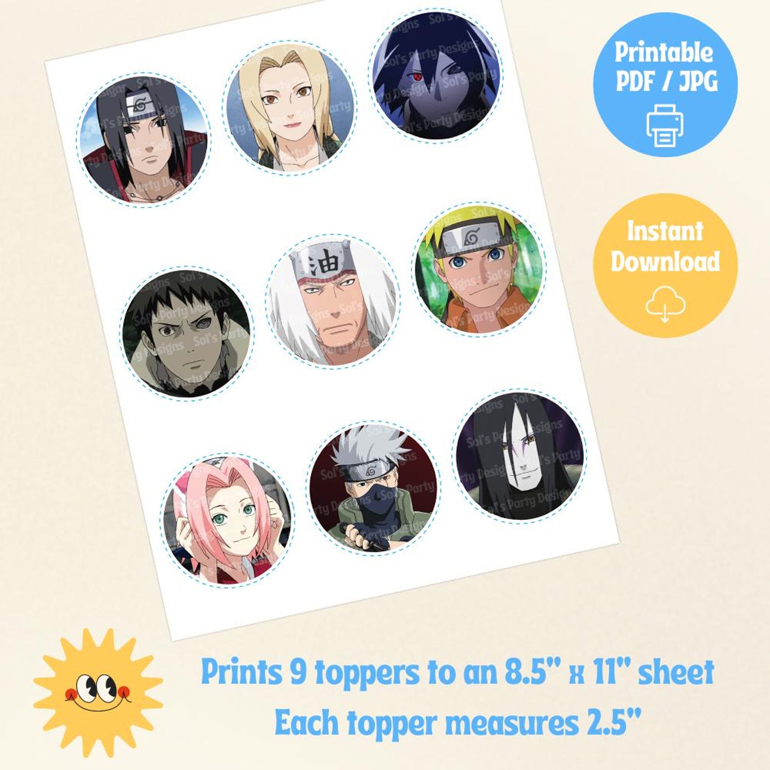 Naruto Cupcake Topper, Party Toppers, Digital Template, Print at Home ...