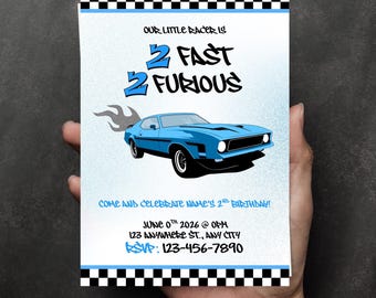 Two Fast Furious Birthday Invitation | Race Car, 2nd Birthday (Digital Download, Canva Template)