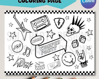 Punk Rock Birthday Coloring Page: Warped Tour Theme (Digital File)