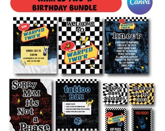 Warped 'Two-r' Birthday Party Decor: Emo Punk Rock Canva Template (Digital Download)