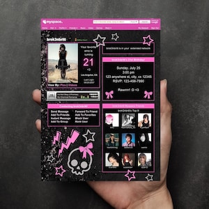 Pink Goth Emo Punk MySpace Profile Invitation | 2000s Y2K Party Template Digital Download