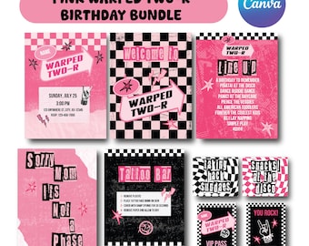 Pink Warped 'Two-r' Birthday Party Decor: Canva Template (Digital Download)