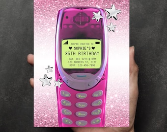 Pink Editable Y2K Nokia Phone Birthday Invitation | Retro Message Party Invite Template | Digital Download