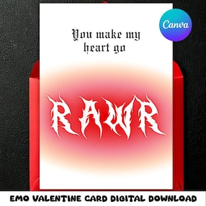 Você faz meu coração ir RAWR, Dia dos Namorados Emo, Modelo de Cartão de Dia dos Namorados, Amante Emo, Val, Rock, cartão rawr, Modelo Canva, Download Instantâneo