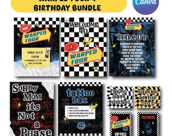 Warped Four Birthday Party Decor: Punk Rock Canva Template (Digital Download)