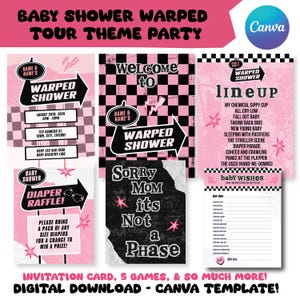 Baby Girl Shower Warped Tour Party, Einladungskarte, Canva, Digital Download, Vans Warped Tour, Rockband, Warped Tour Theme, Babyparty