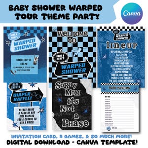 Babyparty für Jungen, Warped Tour Party, Einladungskarte, digitaler Download, Vans Warped Tour, Rock Band, Warped Tour-Thema, blaue Baby-Dusche
