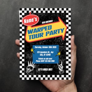 Warped Tour Birthday Invitation: Emo Punk Rock Party, 5x7 (Canva Template, Digital Download)