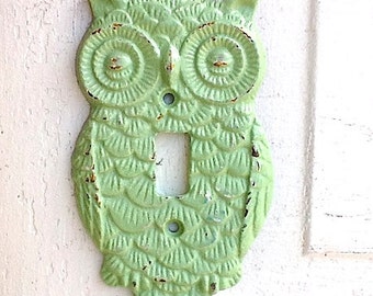 Owl Switch Plate, French Farmhouse, Aqua Decor, Cover Plate, New House, Wedding Gift, Light Green, Single Light Switch Plate