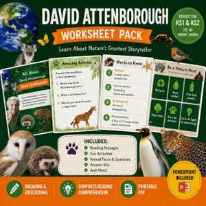 Wildtier & Naturschutz Aktivitäten Paket | David Attenborough Arbeitsblätter für Kinder | für Kinder und Babys Alter: 5-9 Jahre
