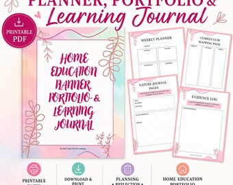 Home Education Planner Portfolio | Floral Botanical Learning Journal (Printable PDF)