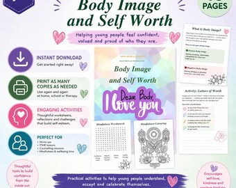 Kids Body Image Self Worth Activities | Self Esteem Worksheets (Ages 7+) (Instant Download)