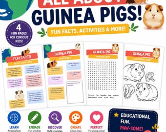 Guinea Pig Activity Pack | Fun Facts, Worksheets, Word Search (Printable PDF)