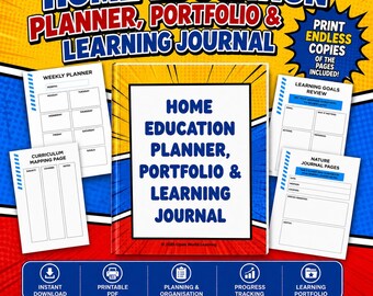 Comic Superhero Home Education Planner, Portfolio & Learning Journal (Printable PDF)