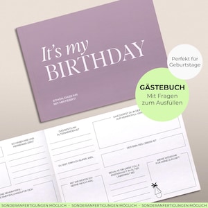 Gästebuch Geburtstag zum selber Ausfüllen | mit Fragen | A5 Querformat | 60 Seiten | Sonderanfertigungen möglich
