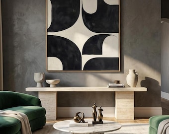Black and White Wall Art Canvas- Minimalist Abstract Art Print, Modern Minimalist Decor, Contemporary Home Office Artwork