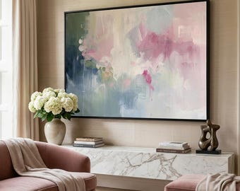 Soft Pink Abstract Canvas Print · Modern Pastel Wall Art · Blush And Cream Painting · Bedroom Wall Decor · Large Canvas Neutral Art