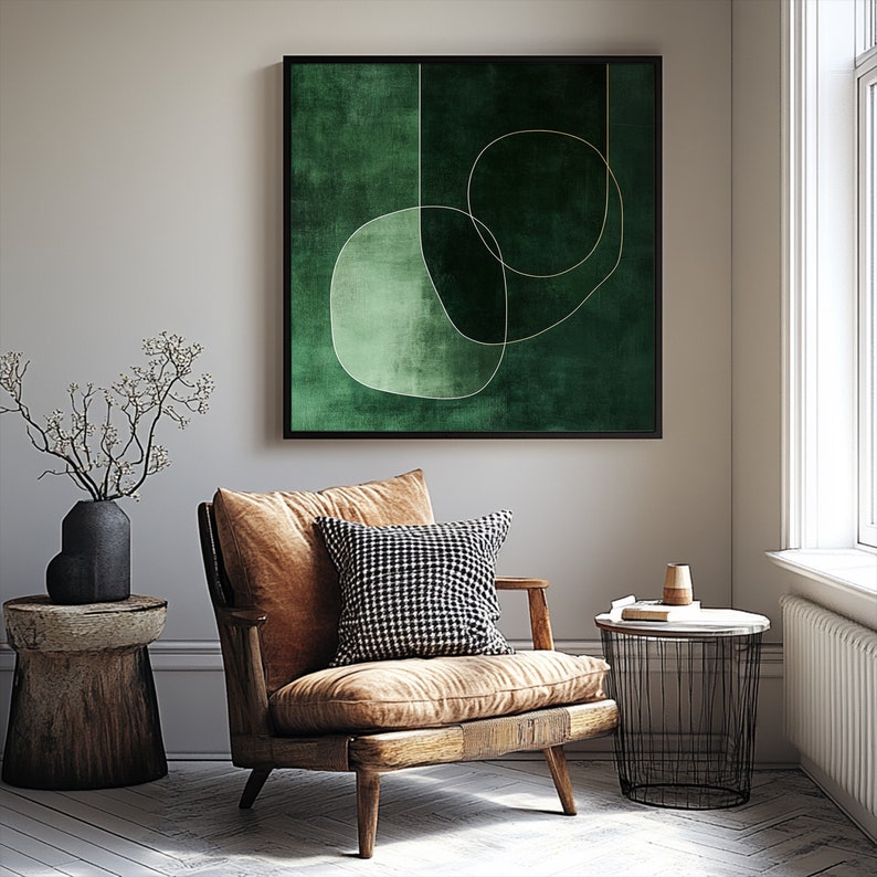 Emerald Green Wall Art · Wabi Sabi Wall Art Round Shapes Abstract