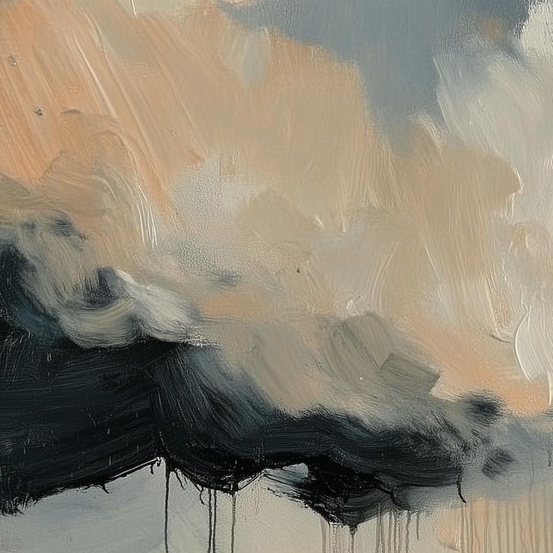 Abstract Cloud Wall Art Print Moody Sky Painting With Brush Texture Stormy Modern Landscape Paper Print For Living Room Or Office Decor 7