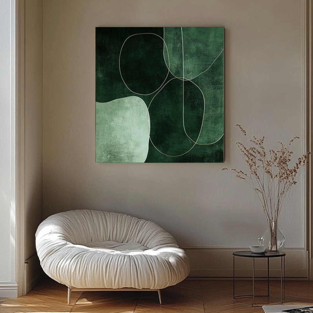 Wabi Sabi Emerald Green Wall Art · Round Shapes Abstract Canvas Print ...