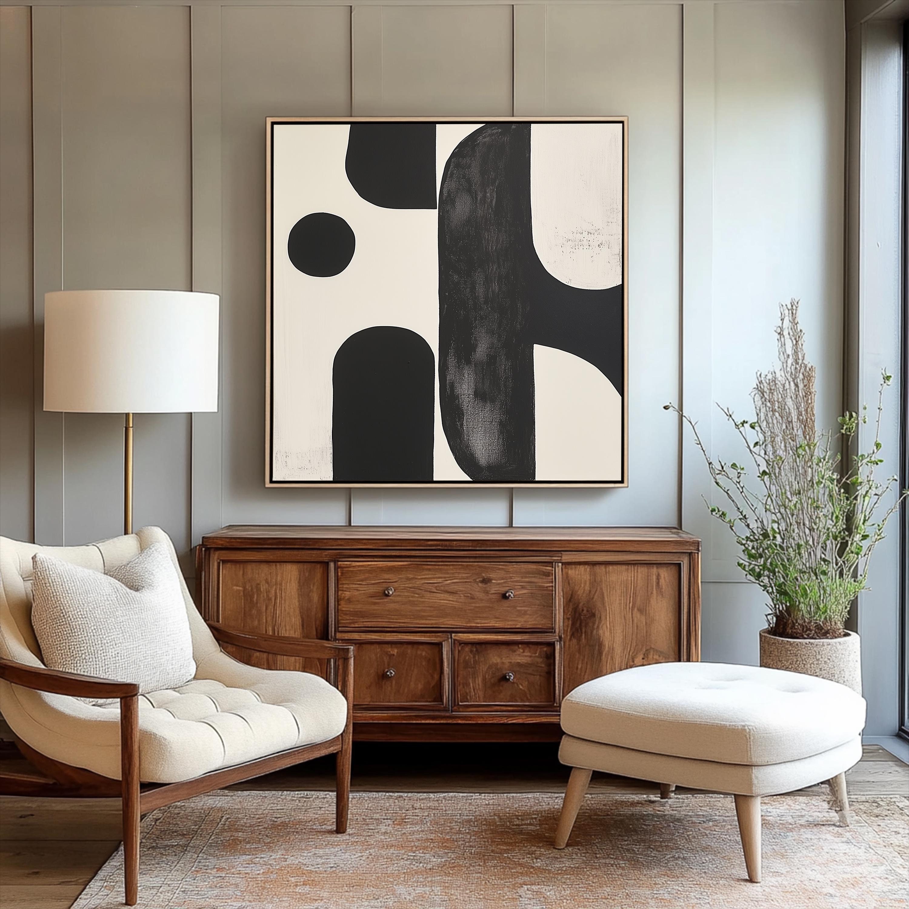 Minimalist Abstract Art Print – Black and White Wall Art Canvas, Modern ...