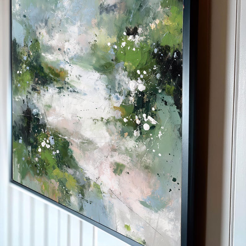Green Botanical Abstract Art Print Blue Floral Wall Decor Modern Nature ...