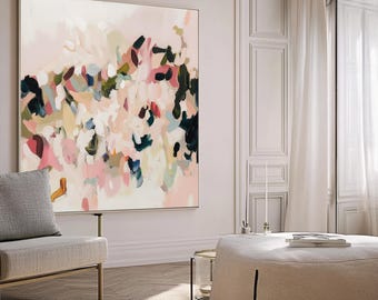 Blush Abstract Wall Art Print · Soft Brushstroke Canvas Artwork · Contemporary Minimalist Decor · Living Room Accent · Earthy Pastel Tones