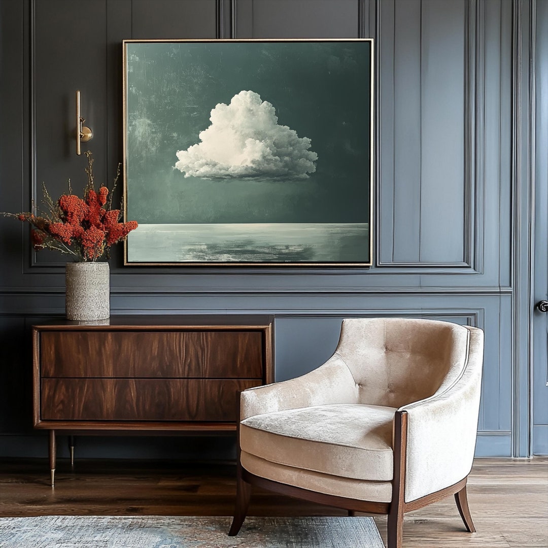 Vintage Green Wall Art Light Green Cloud Print Abstract Art Print ...