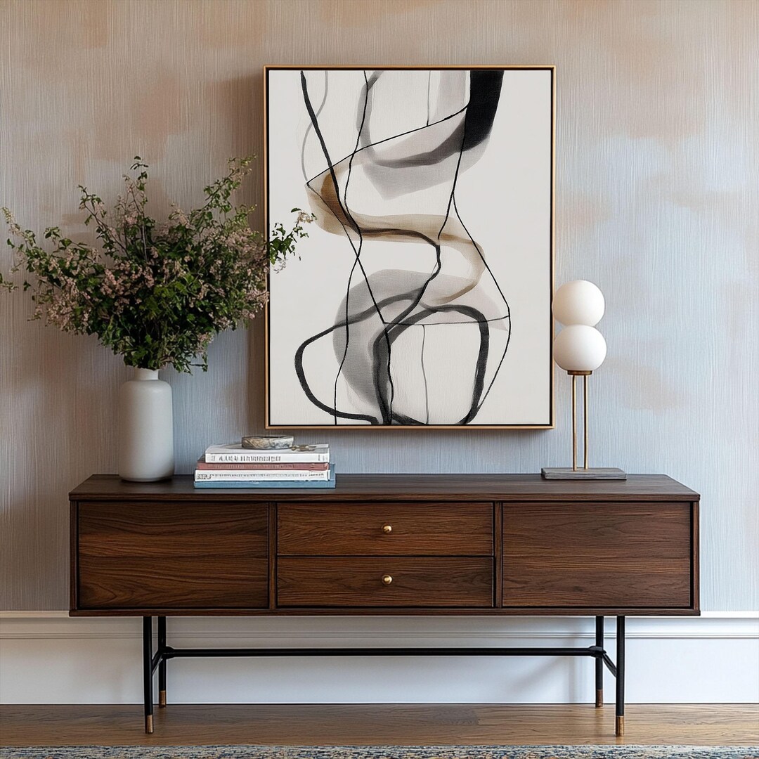 Minimalist Abstract Wall Art Print Neutral Beige Black Modern Canvas ...