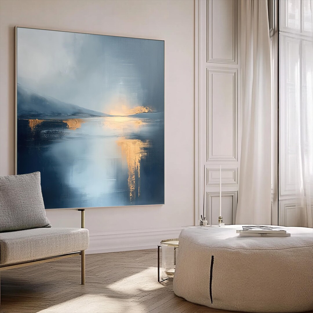 Abstract Blue and Gold Art Print - Modern Landscape Painting - Large ...