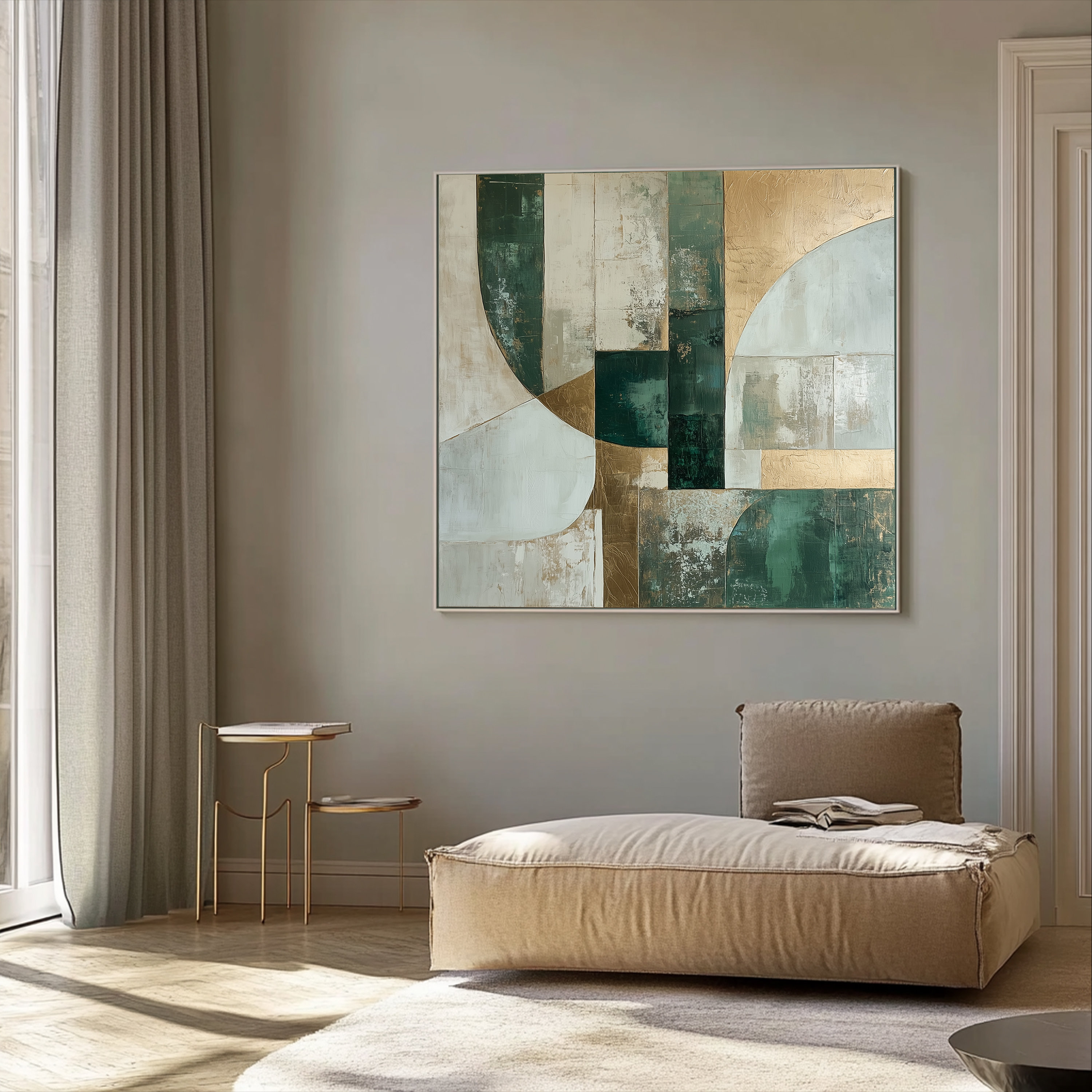 Green & Gold Wabi Sabi Wall Art - Large Abstract Canvas - Emerald Green ...