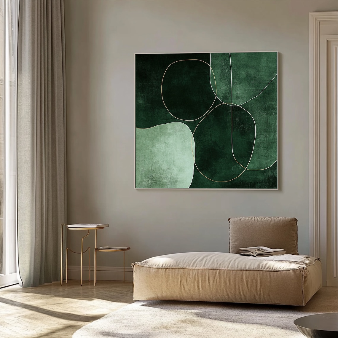 Wabi Sabi Emerald Green Wall Art · Round Shapes Abstract Canvas Print ...
