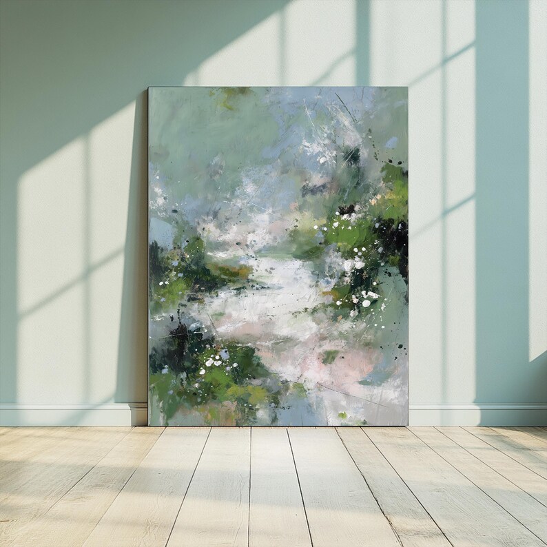 Green Botanical Abstract Art Print Blue Floral Wall Decor Modern Nature ...