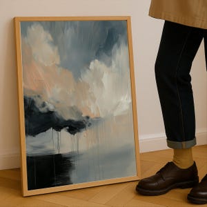 Abstract Cloud Wall Art Print Moody Sky Painting With Brush Texture Stormy Modern Landscape Paper Print For Living Room Or Office Decor  1