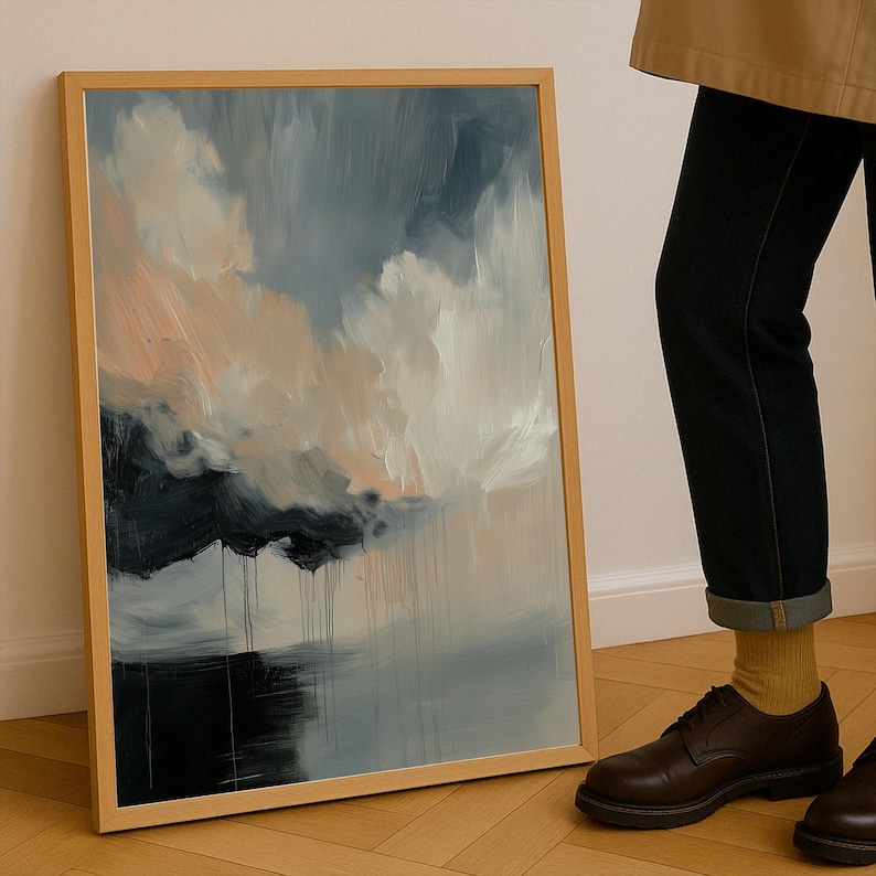 Abstract Cloud Wall Art Print Moody Sky Painting With Brush Texture Stormy Modern Landscape Paper Print For Living Room Or Office Decor  1