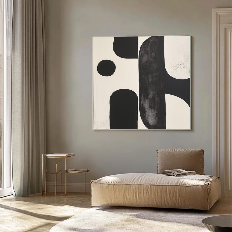 Minimalist Abstract Art Print – Black and White Wall Art Canvas, Modern ...