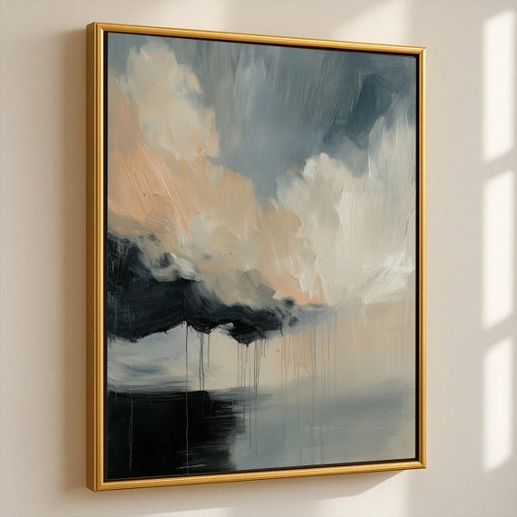 Abstract Cloud Wall Art Print Moody Sky Painting With Brush Texture Stormy Modern Landscape Paper Print For Living Room Or Office Decor