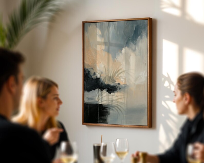 Abstract Cloud Wall Art Print Moody Sky Painting With Brush Texture Stormy Modern Landscape Paper Print For Living Room Or Office Decor  5