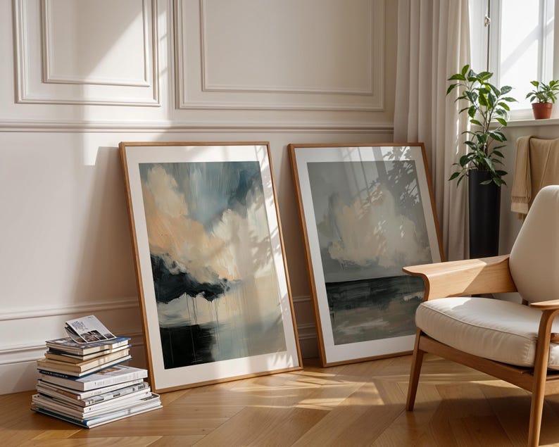 Abstract Cloud Wall Art Print Moody Sky Painting With Brush Texture Stormy Modern Landscape Paper Print For Living Room Or Office Decor 8