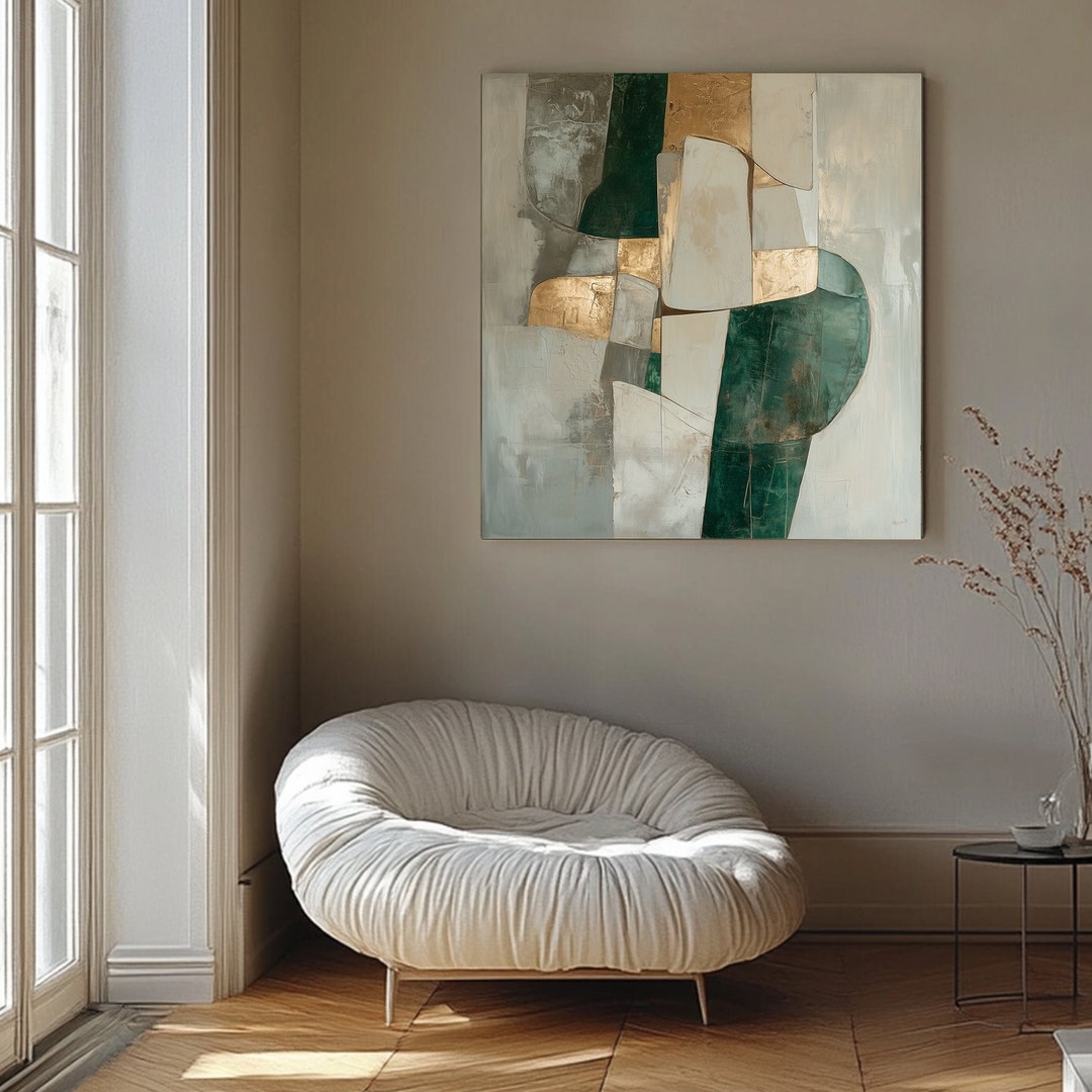 Emerald Green Abstract Wall Art - Scandinavian Decor - Large Canvas ...