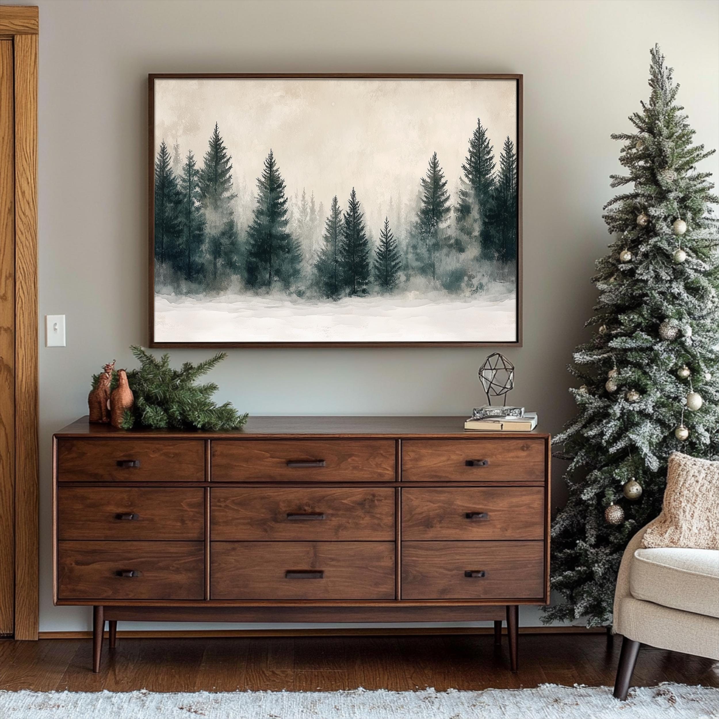 Winter Forest Canvas Art Print – Snowy Pine Tree Art for Living Room ...