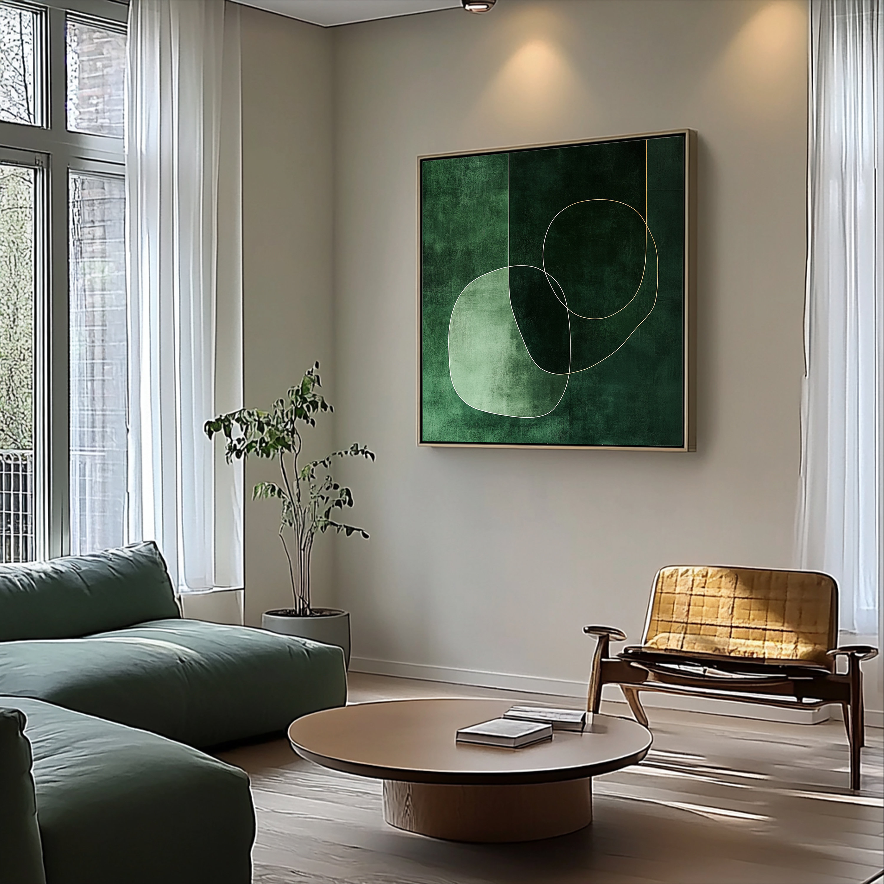 Emerald Green Wall Art · Wabi Sabi Wall Art Round Shapes Abstract