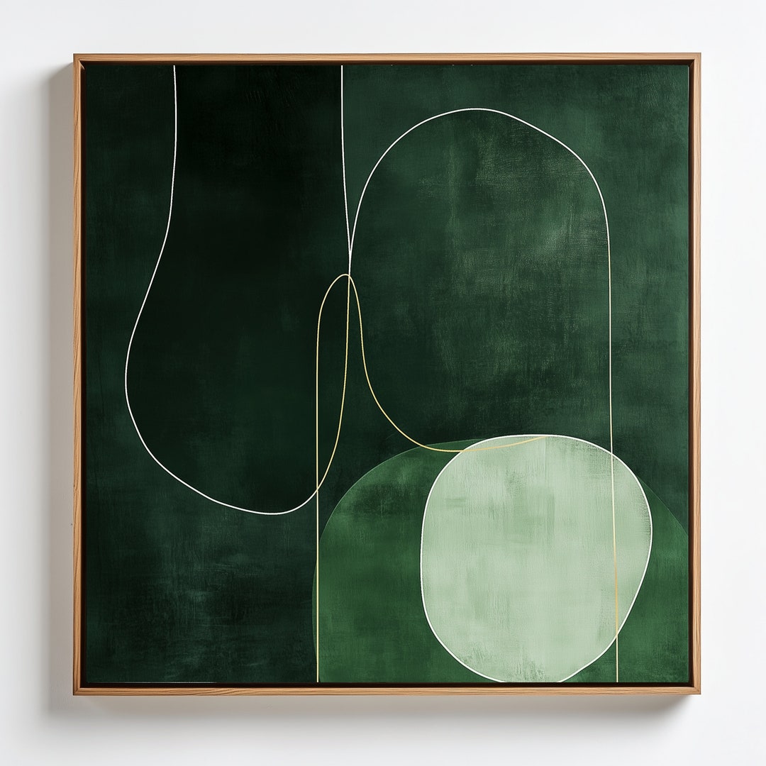 Emerald Green Wabi Sabi Wall Art Abstract Canvas Print With Round ...