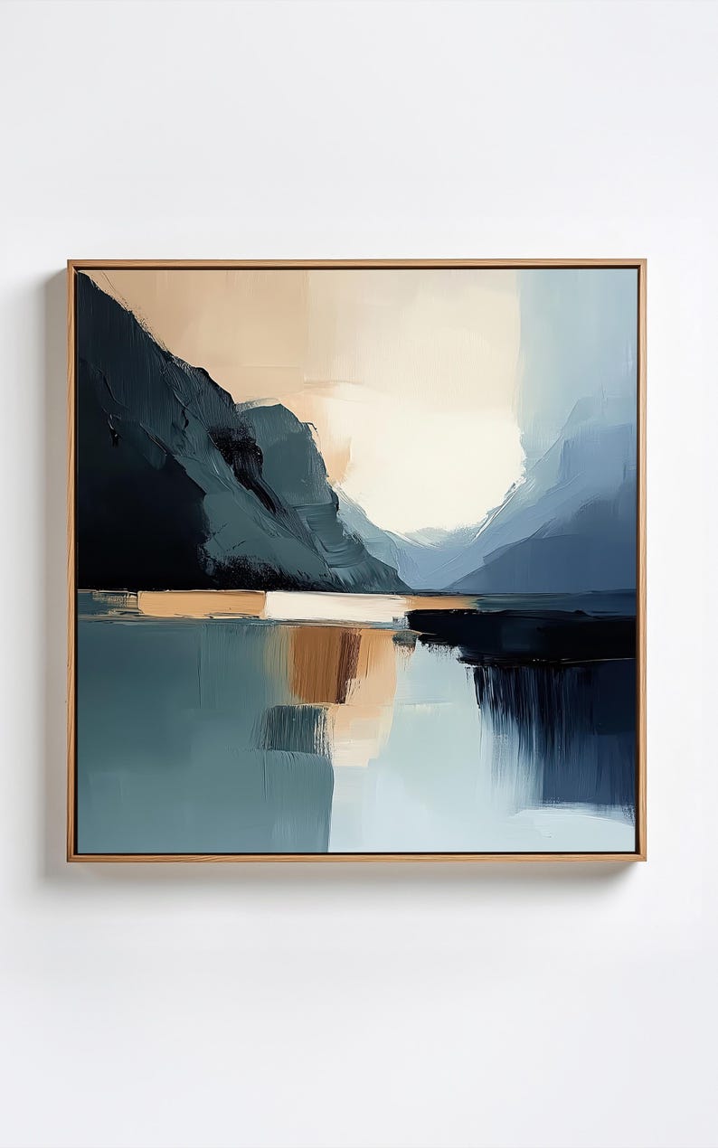 Abstract Mountain Lake Painting – Modern Blue Landscape Canvas Print ...