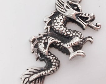 Vintage Sterling Silver Dragon Charm Pendant