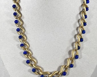 Stunning Vintage 18K Yellow Gold and Lapis Necklace