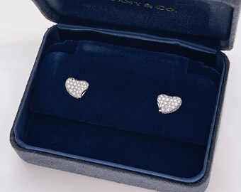 Tiffany & Co Vintage Elsa Peretti Platinum Heart Diamond Earrings