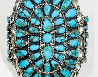 Danny Wauneka Sterling Silver Block Turquoise Cluster Cuff