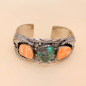 Vnrtage Derrick Gordon Turquoise & Spiney Oyster Sterling Cuff image 8